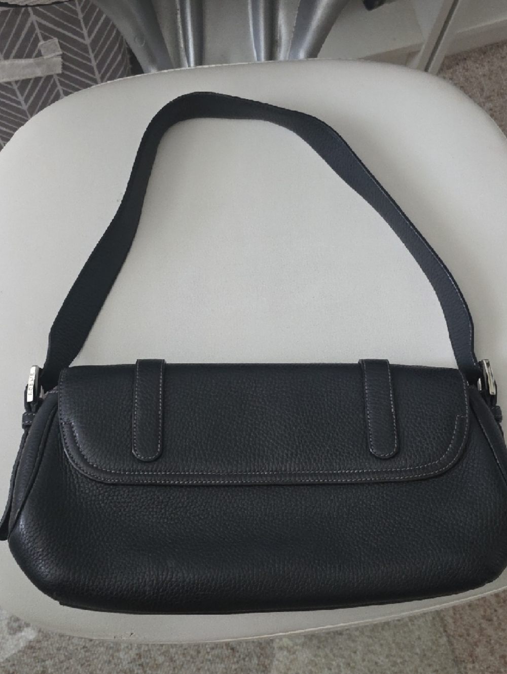 Vintage Loewe Senda Hobo Black Pebbled Leather Shoulder Bag with Silver Buckles - Picture 6 of 7
